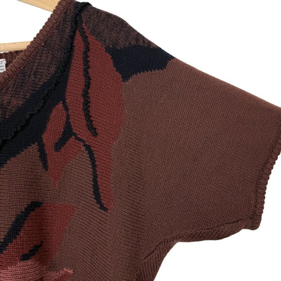 Vtg Campus Casuals Women's V-neck Knit Sweater Sz Medium Leaf Pattern Textured - Picture 6 of 8